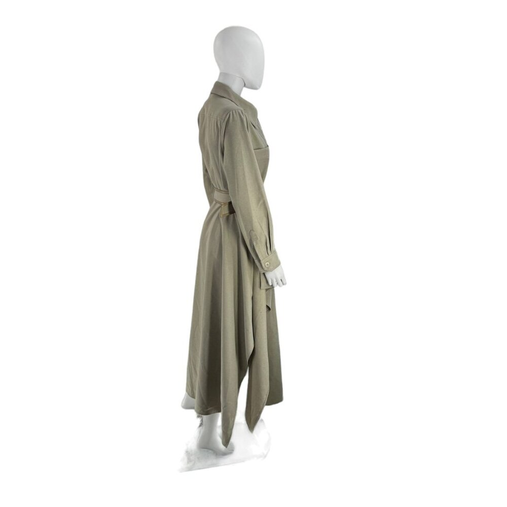 Tuckernuck NEW Sage Green Faux Leather Trim Collared Maxi Dress Size M - Picture 7 of 13